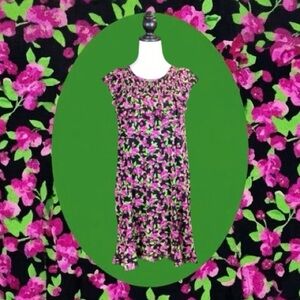 ModCloth NWT Black Pink & Green Rasberry Ruffle Shift Sleeveless Mini Dress M